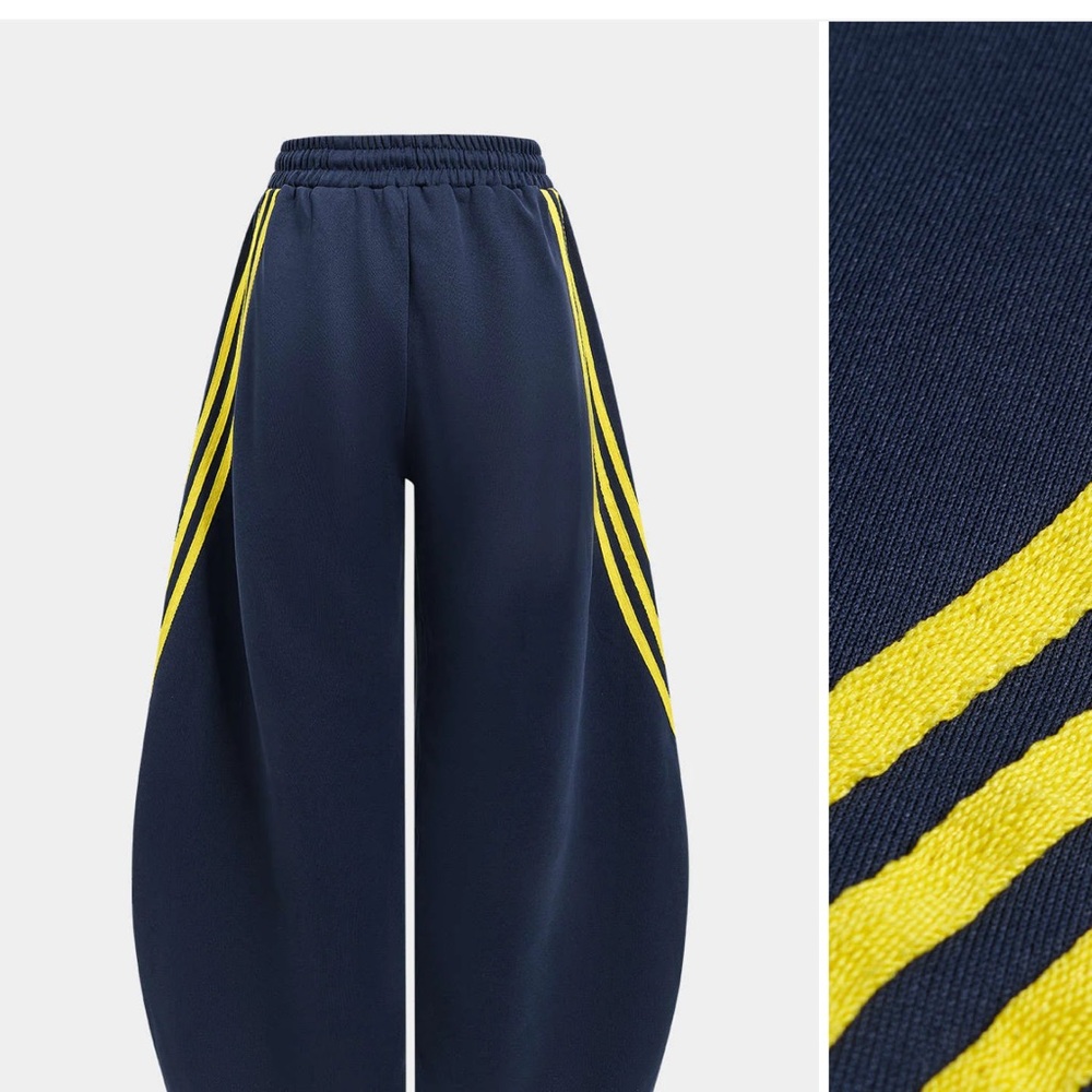 Navy Track Pants with Yellow Accents